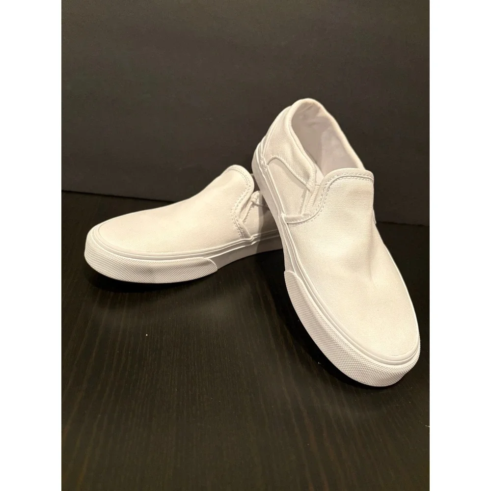 Vans Women Slip On Sneakers Classic Canvas Size 5.5 White Low Top‎ Skater Shoes